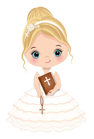First Communion for Girl. Vector 1st Communion for Cute Little Girlのイラスト素材