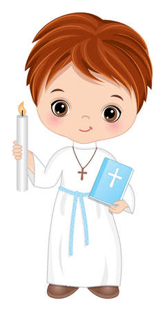 First Communion for Boy. Vector 1st Communion for Cute Little Boyのイラスト素材
