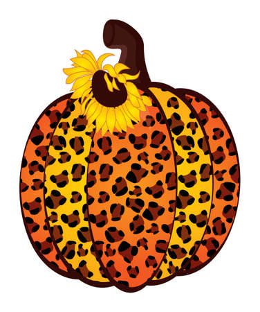 Sunflower Pumpkin Leopard. Vector Cute Leopard Pumpkin with Sunflowerのイラスト素材