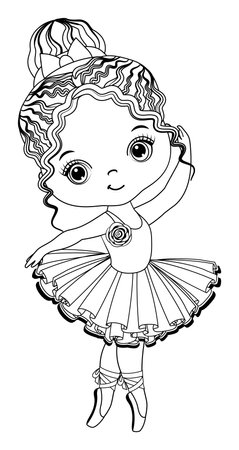 Vector Black and White Ballerina Girl for Coloringのイラスト素材