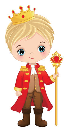Vector Cartoon Cute Little Prince Holding Sceptreのイラスト素材