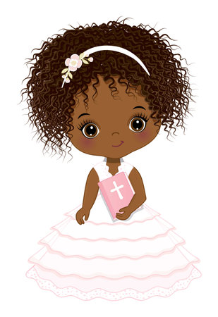 Vector First Holy Communion African American Girlのイラスト素材