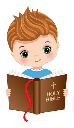 Vector Cute Little Boy Holding Holy Bibleのイラスト素材