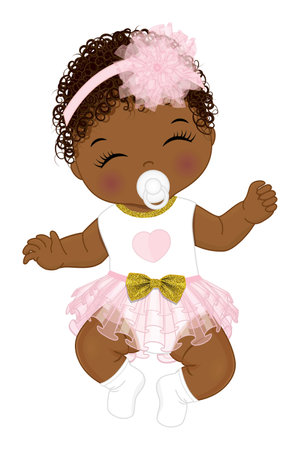 Vector Cute Little African American Baby Girlのイラスト素材