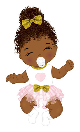 Vector Cute Little African American Baby Girlのイラスト素材