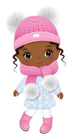 Vector Cartoon African American Girl Wearing Fashion Winter Outfitのイラスト素材