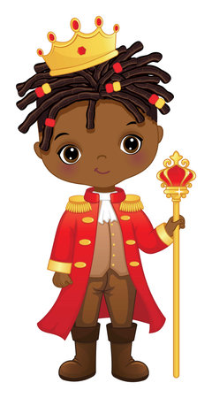 Vector Cartoon Cute Black Prince Holding Sceptreのイラスト素材