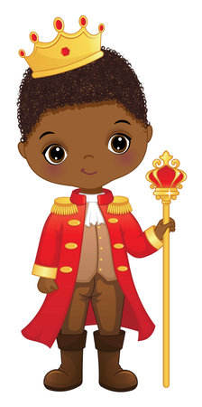 Vector Cartoon Cute Black Prince Holding Sceptreのイラスト素材