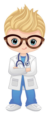 Vector Cartoon Cute Little Doctor with Stethoscopeのイラスト素材