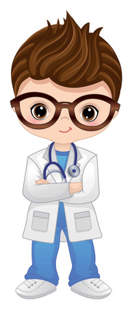 Vector Cartoon Cute Little Doctor with Stethoscopeのイラスト素材