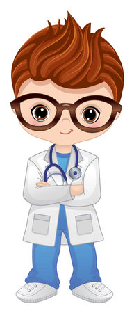 Vector Cartoon Cute Little Doctor with Stethoscopeのイラスト素材