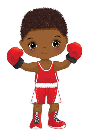 Vector Cartoon African American Boy Boxingのイラスト素材