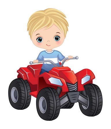 Vector Cartoon Boy Riding Quad Bikeのイラスト素材