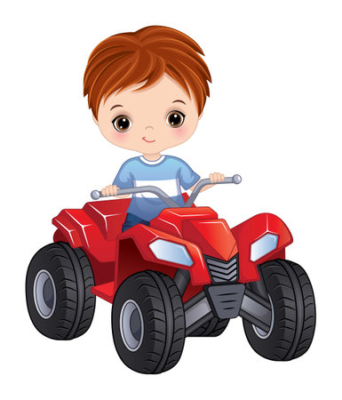 Vector Cartoon Boy Riding Quad Bikeのイラスト素材