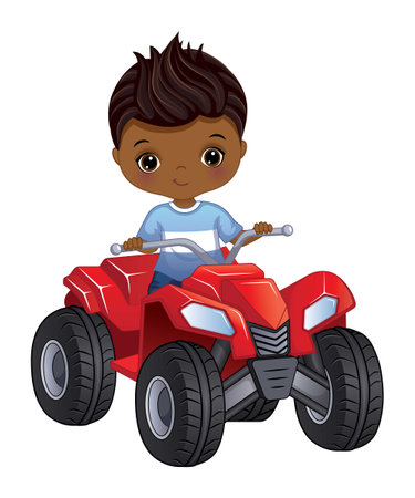 Vector Cartoon Afro Boy Riding Quad Bikeのイラスト素材