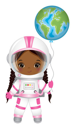Vector Cute Little Black Girl Astronautのイラスト素材
