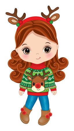 Vector image of Cute Girl in Christmas Sweaterのイラスト素材