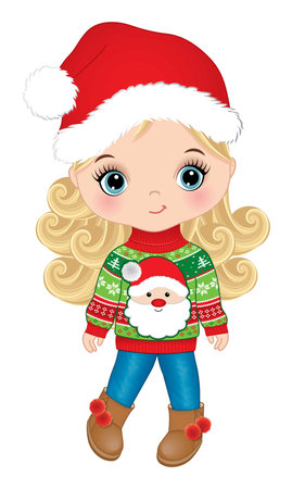 Vector Image of Cute Girl in Santa Claus Hatのイラスト素材