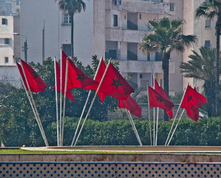 Morocco flags waving in the city of Rabat