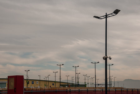 Many lampposts with the sky in the backgroundのeditorial素材