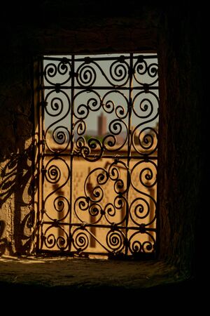 Window with decorative lattice of the Kasbah Amridil, Ouled Yaacoub, Skoura.Morocco.の写真素材