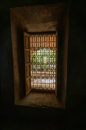 Window with decorative lattice of the Kasbah Amridil, Ouled Yaacoub, Skoura.Morocco.の写真素材
