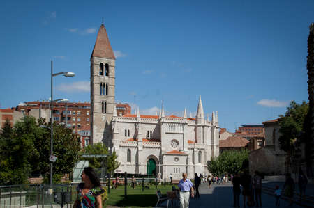 Spain February 2011. People walking through the Plaza de la Antigua in Valladolid.のeditorial素材