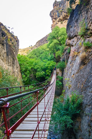 Suspension bridge on the Monachil cahorros route. Grenade. Spainの写真素材