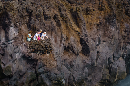 Cliffs of Los Hervideros in Lanzarote. Canary Islands. Spain.の写真素材