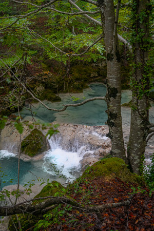Route through the Source of Urederra. Navarre. Spain.の写真素材