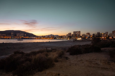 Sunset on Albufereta Beach in Alicante. Spain.の写真素材