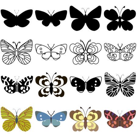 Set of outline silhouette insect butterfliesのイラスト素材
