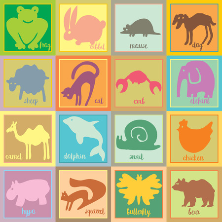 Set ot sweet animals. Colored illustrations. Silhouettesのイラスト素材
