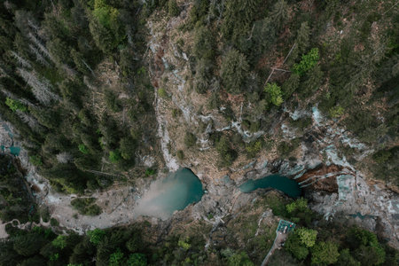 The Stuiben Falls at Plansee in Austria. Top view with drone. 2の写真素材