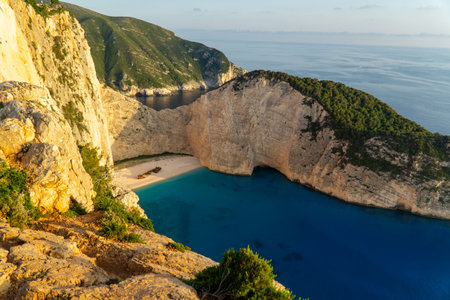 Navagio beach with the famous wrecked ship in Zante-Zakynthos, Greeceの写真素材