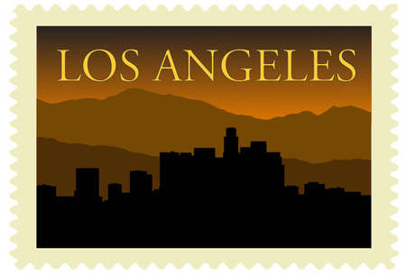 Los Angeles city high-rise buildings skyline on stampのイラスト素材