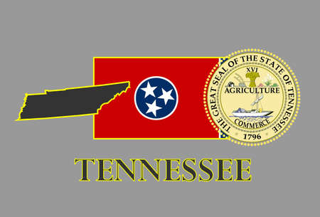 Tennessee state map, flag, seal and name.のイラスト素材