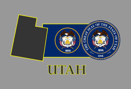 Utah state map, flag, seal and name.のイラスト素材