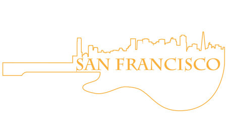 City of San Francisco high-rise buildings skyline with guitarのイラスト素材