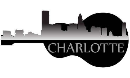 City of Charlotte high-rise buildings skyline with guitarのイラスト素材