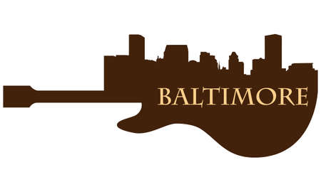 City of Baltimore high-rise buildings skyline with guitarのイラスト素材