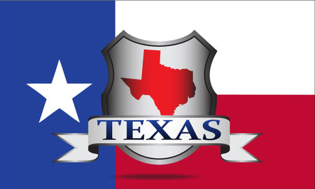 Texas state map, flag and name 