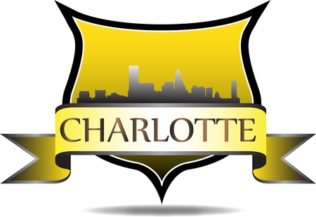 City of Charlotte crest with  high rise buildings skylineのイラスト素材