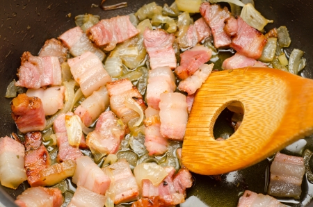 fried bacon and onionの写真素材