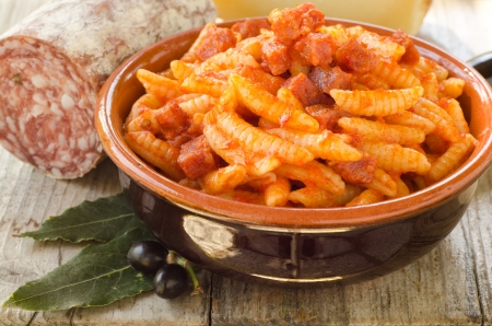 Malloreddus with tomato sauce and sausage, Sardinian Cuisineの写真素材