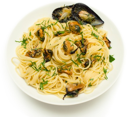 Spaghetti with musselsの写真素材