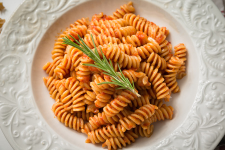 Fusilli with tomato sauceの写真素材