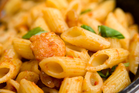 Pasta with shrimps and tomato sauceの写真素材
