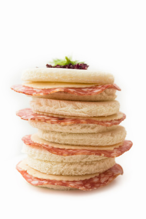 Salami and cheese sandwichesの写真素材