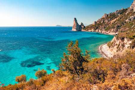 Beautiful seascape with turquoise water and rocks on Zakynthos island, Greece